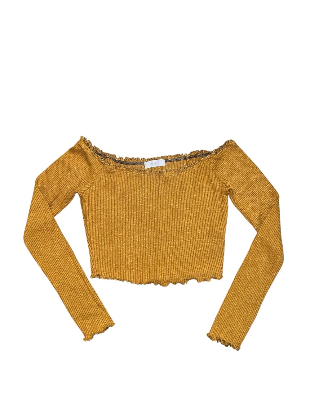 Better Be Red Ribbed Off-Shoulder Lettuce-Edge Crop Top Size Medium